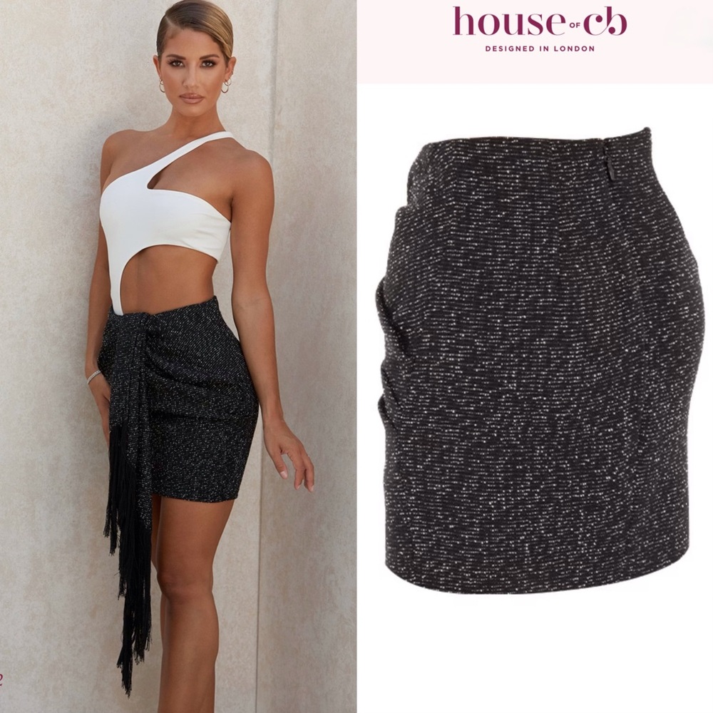 House of CB MARTHA Black Sparkle Draped Mini Skirt - Picture 3 of 11